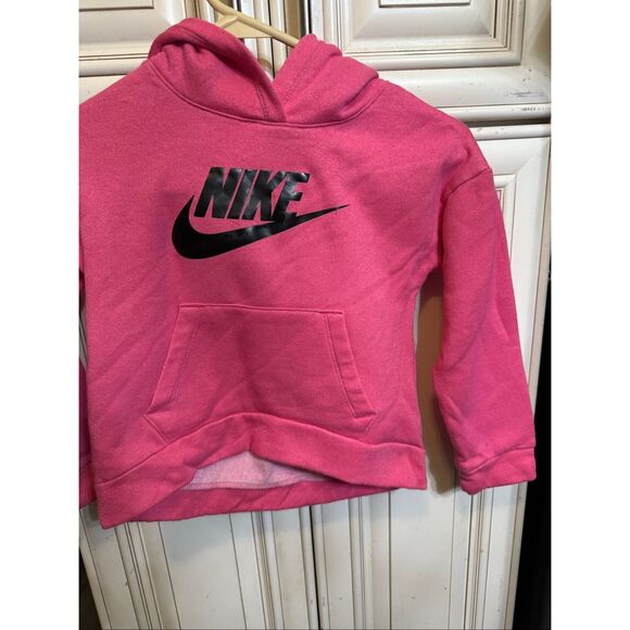 Nike Girls Club Fleece High Low Pullover Hoodie Sweatshirt Pink Black Size Large - Picture 3 of 7